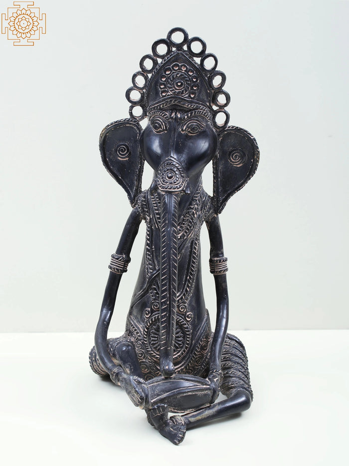 11" Brass Ganesha Playing Tabla Statue Handmade