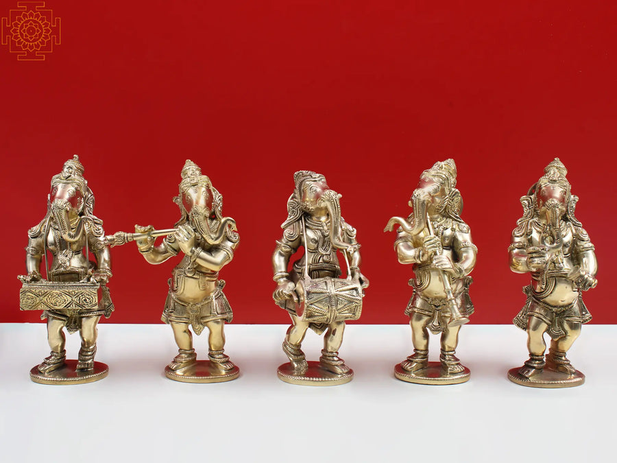 7" Musical Ganesha Brass Idol Set Handmade