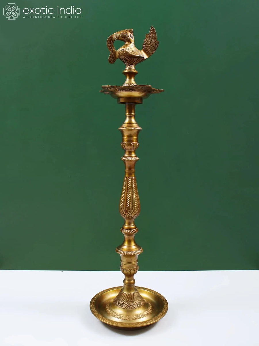 27" Brass Peacock Lamp for Home Decor
