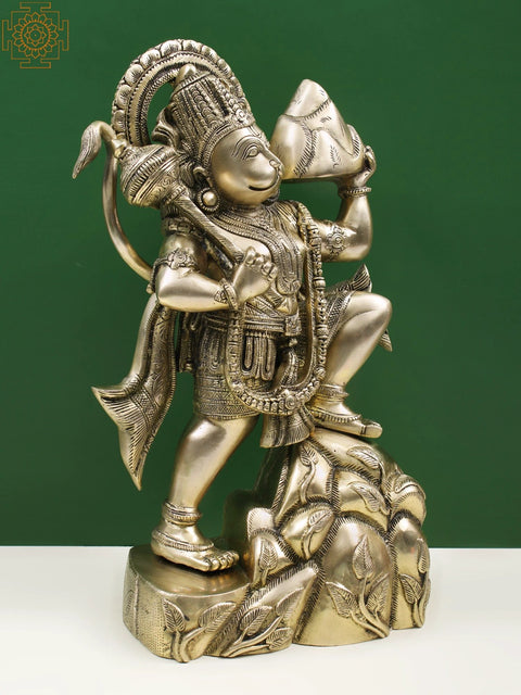 Brass Veer Hanuman Ji Statue Lifting the Sanjeevani Mountain
