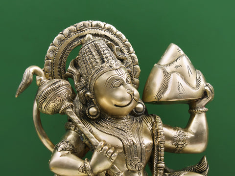 Brass Veer Hanuman Ji Statue Lifting the Sanjeevani Mountain