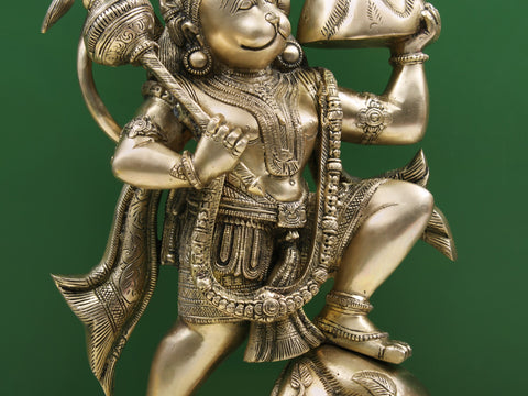 Brass Veer Hanuman Ji Statue Lifting the Sanjeevani Mountain