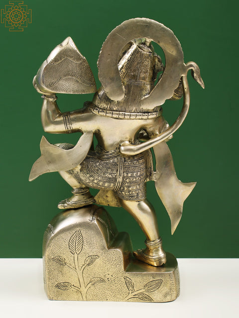 Brass Veer Hanuman Ji Statue Lifting the Sanjeevani Mountain