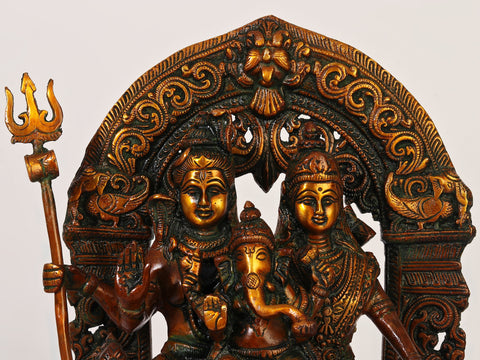 12" Shiva Parivar Idol Sculpted in Brass | Home Decor Gift