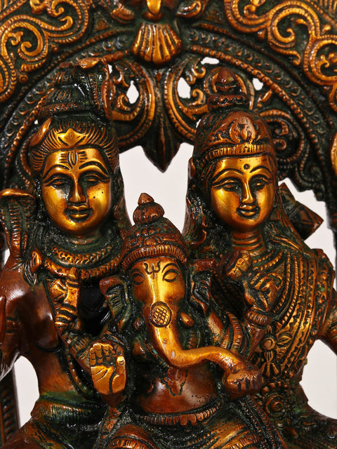 12" Shiva Parivar Idol Sculpted in Brass | Home Decor Gift