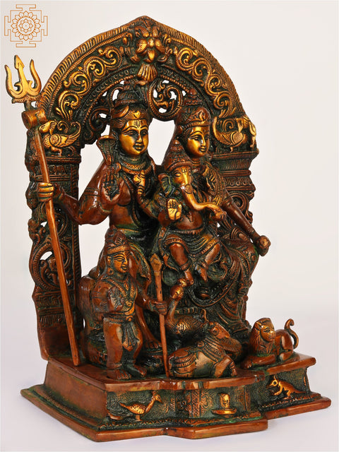 12" Shiva Parivar Idol Sculpted in Brass | Home Decor Gift