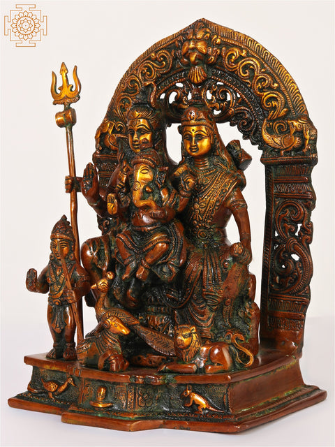 12" Shiva Parivar Idol Sculpted in Brass | Home Decor Gift
