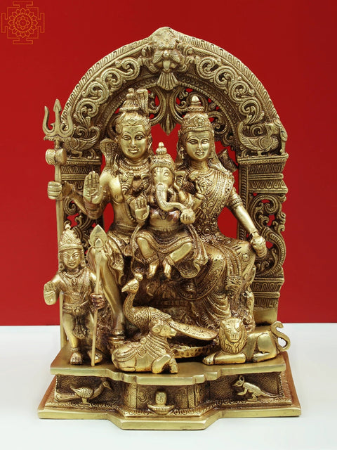 12" Shiva Parivar Idol Sculpted in Brass | Home Decor Gift