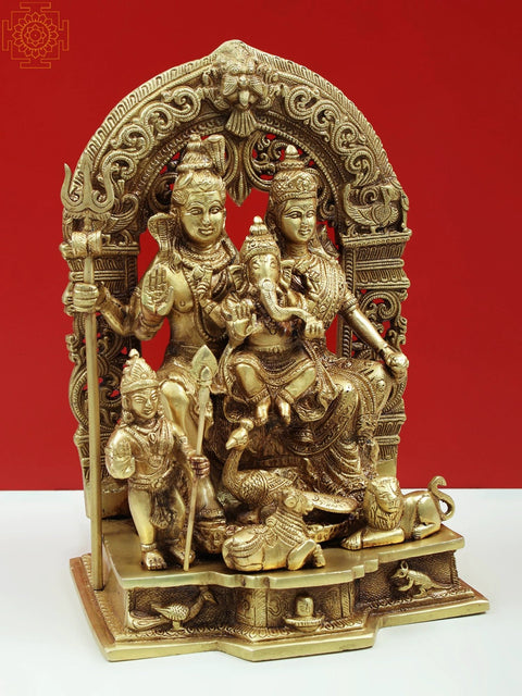 12" Shiva Parivar Idol Sculpted in Brass | Home Decor Gift