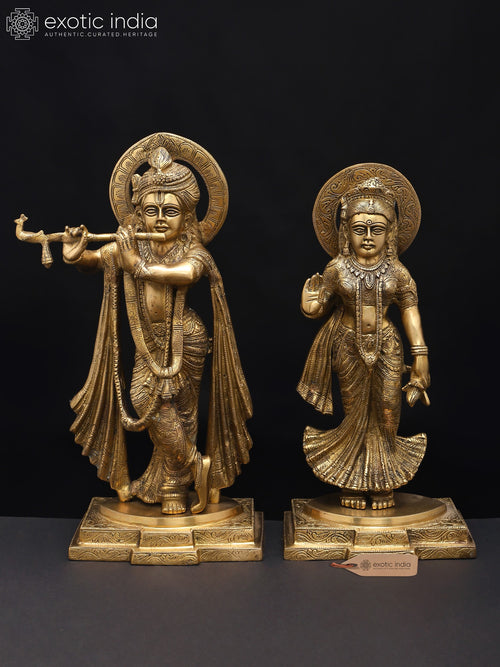 15" Brass Standing Radha Krishna Statue for Home Decor