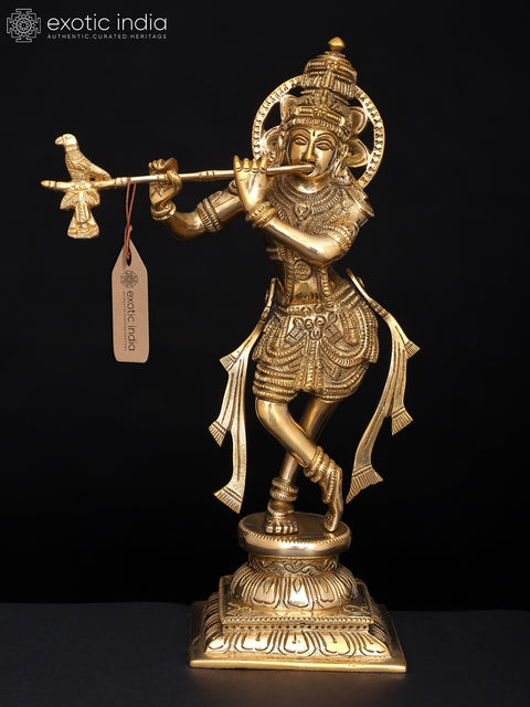 12" Brass Lord Krishna Playing Flute