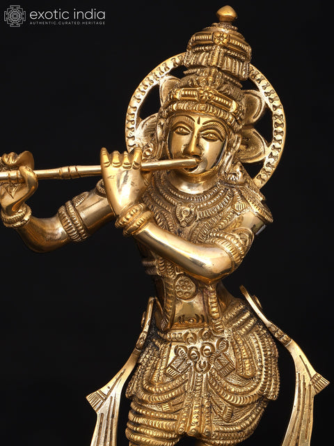 12" Brass Lord Krishna Playing Flute