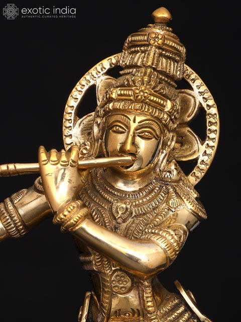 12" Brass Lord Krishna Playing Flute