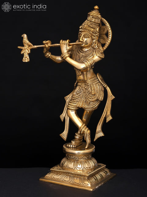 12" Brass Lord Krishna Playing Flute