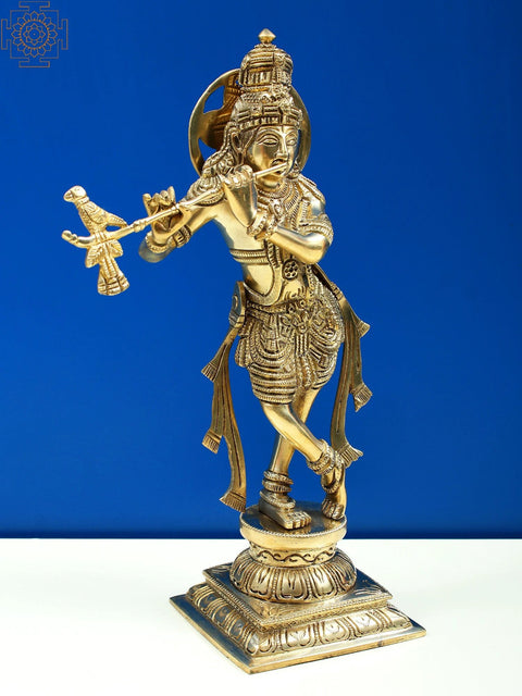 12" Brass Lord Krishna Playing Flute
