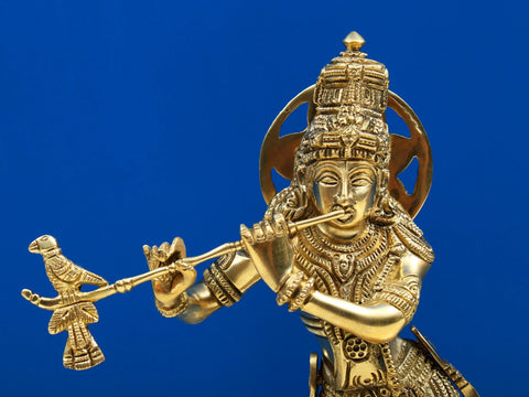 12" Brass Lord Krishna Playing Flute
