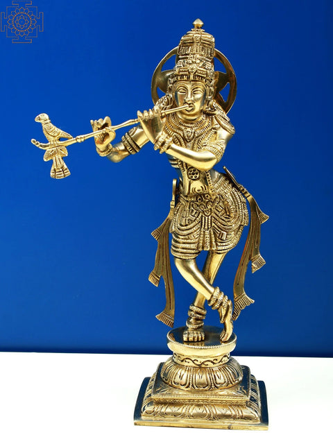 12" Brass Lord Krishna Playing Flute