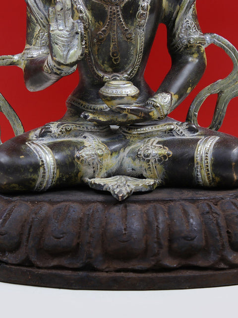 12" Brass Crown Buddha Preaching His Dharma with Wooden Pedestal