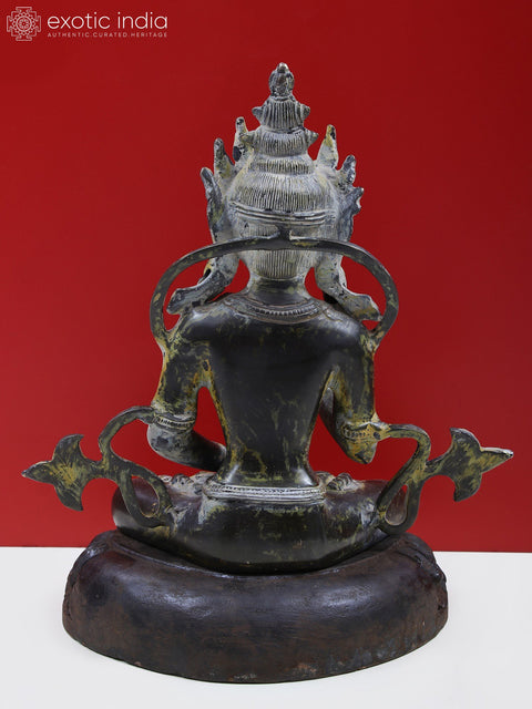 12" Brass Crown Buddha Preaching His Dharma with Wooden Pedestal