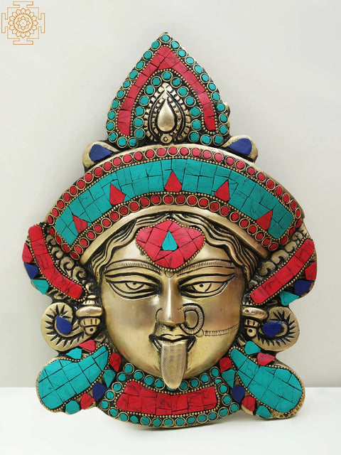 10" Brass Wall Hanging Goddess Kali Face with Inlay Work