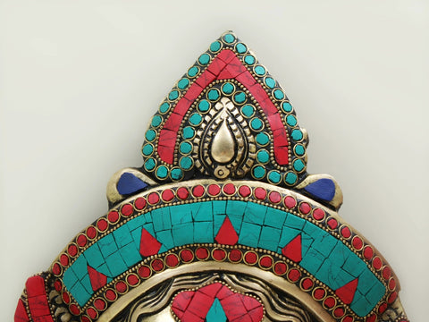 10" Brass Wall Hanging Goddess Kali Face with Inlay Work