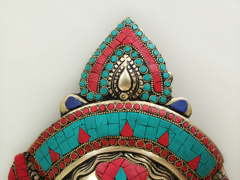 10" Brass Wall Hanging Goddess Kali Face with Inlay Work