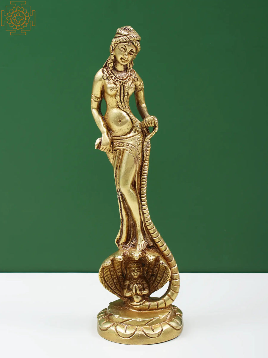 9" Brass Naga Kanya Snake Maiden Handmade Statue