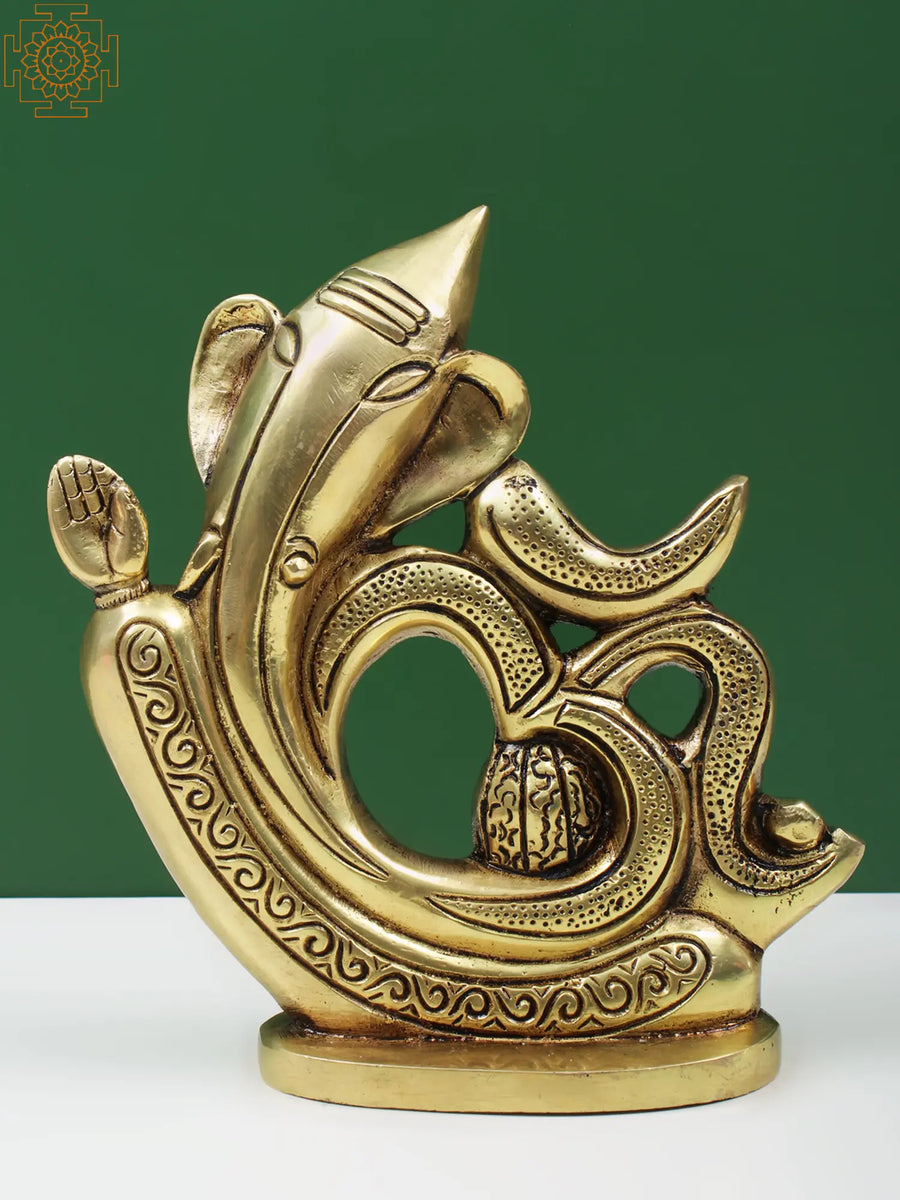 7" Handmade Brass Lord Ganesha with Om Symbol Statue