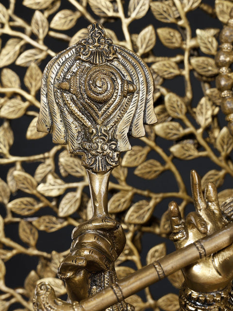 37" Large Brass Lord Krishna Playing Flute Under a Tree