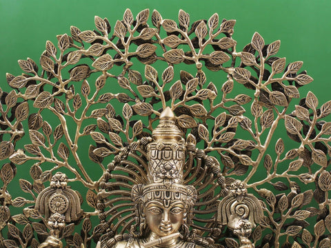 29" Brass Lord Krishna Playing Flute Under a Tree