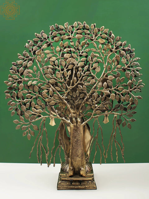 29" Brass Lord Krishna Playing Flute Under a Tree