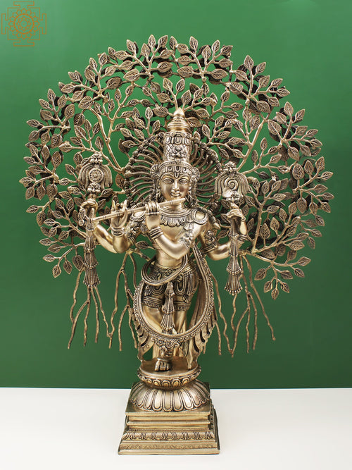 29" Brass Lord Krishna Playing Flute Statue Handmade