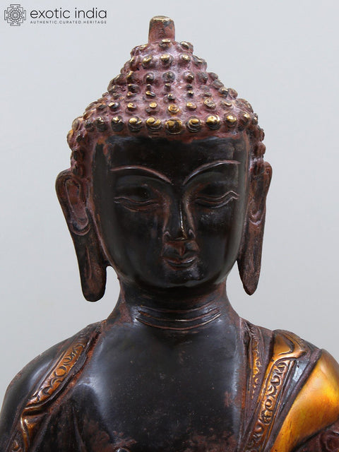 11" Brass Medicine Buddha with Wooden Pedestal