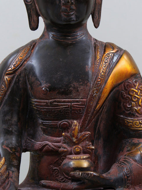 11" Brass Medicine Buddha with Wooden Pedestal