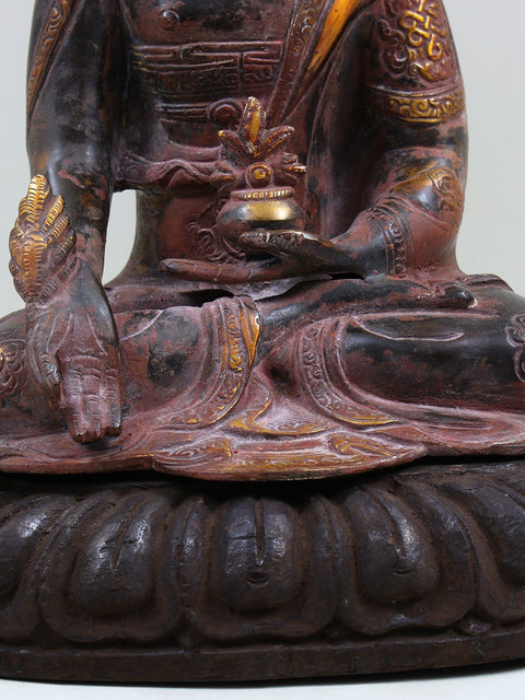11" Brass Medicine Buddha with Wooden Pedestal