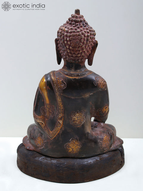 11" Brass Medicine Buddha with Wooden Pedestal