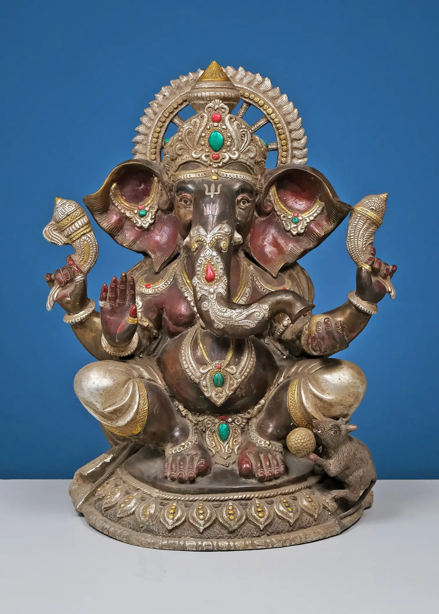 24" Brass Lord Ganesha Statue in Ashirwad Mudra