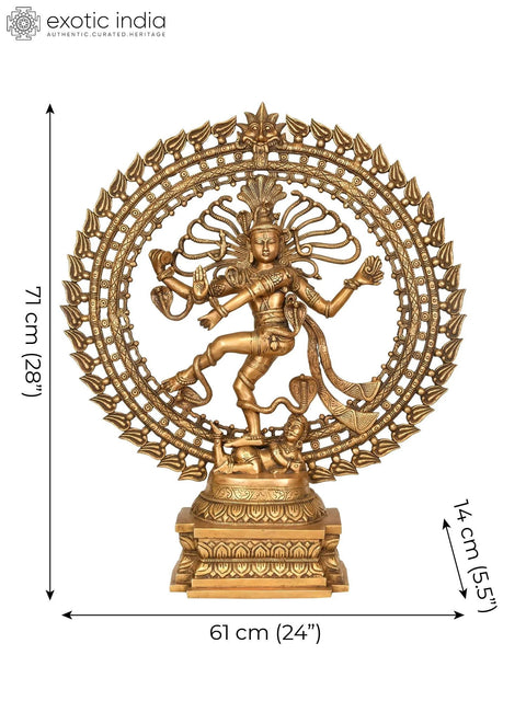28" Nataraja in a Stylized Ring of Flames In Brass | Handmade | Made In India