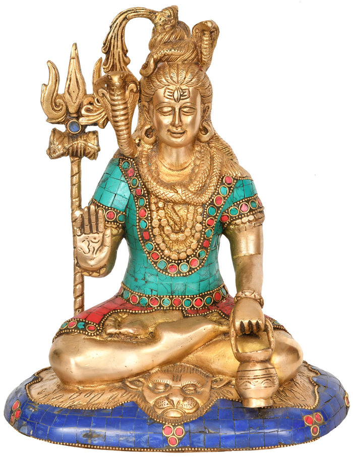 10" Handmade Lord Shiva Granting Abhaya Brass Statue