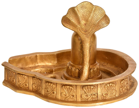 12" Brass Shiva Linga Idol with Shiva's Snakes Crowning It | Handmade Brass Statue | Made in India