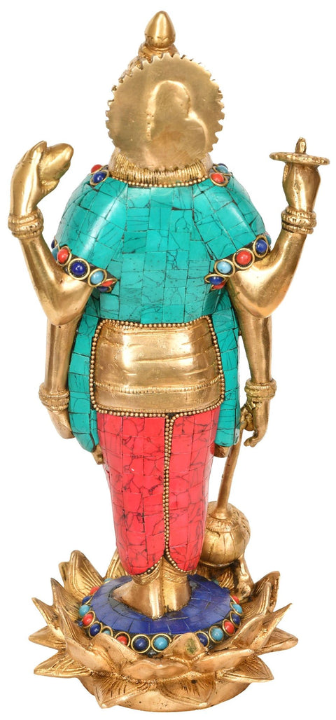 12" Standing Lord Vishnu on Blooming Lotus Pedestal In Brass | Handmade | Made In India