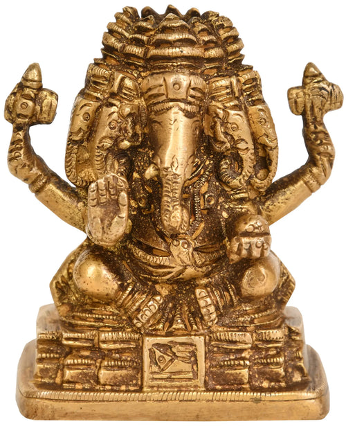 3" Five Headed Ganesha Handmade Brass Sculpture