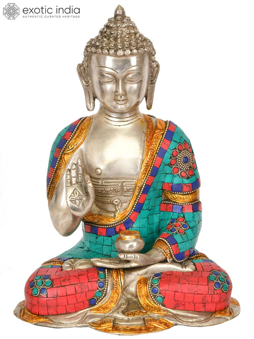 9" Lord Buddha Vitark Mudra Handmade Brass Statue