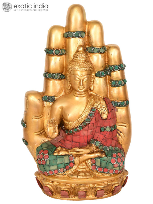9" Buddha in Hand Handmade Brass Statue for Meditation