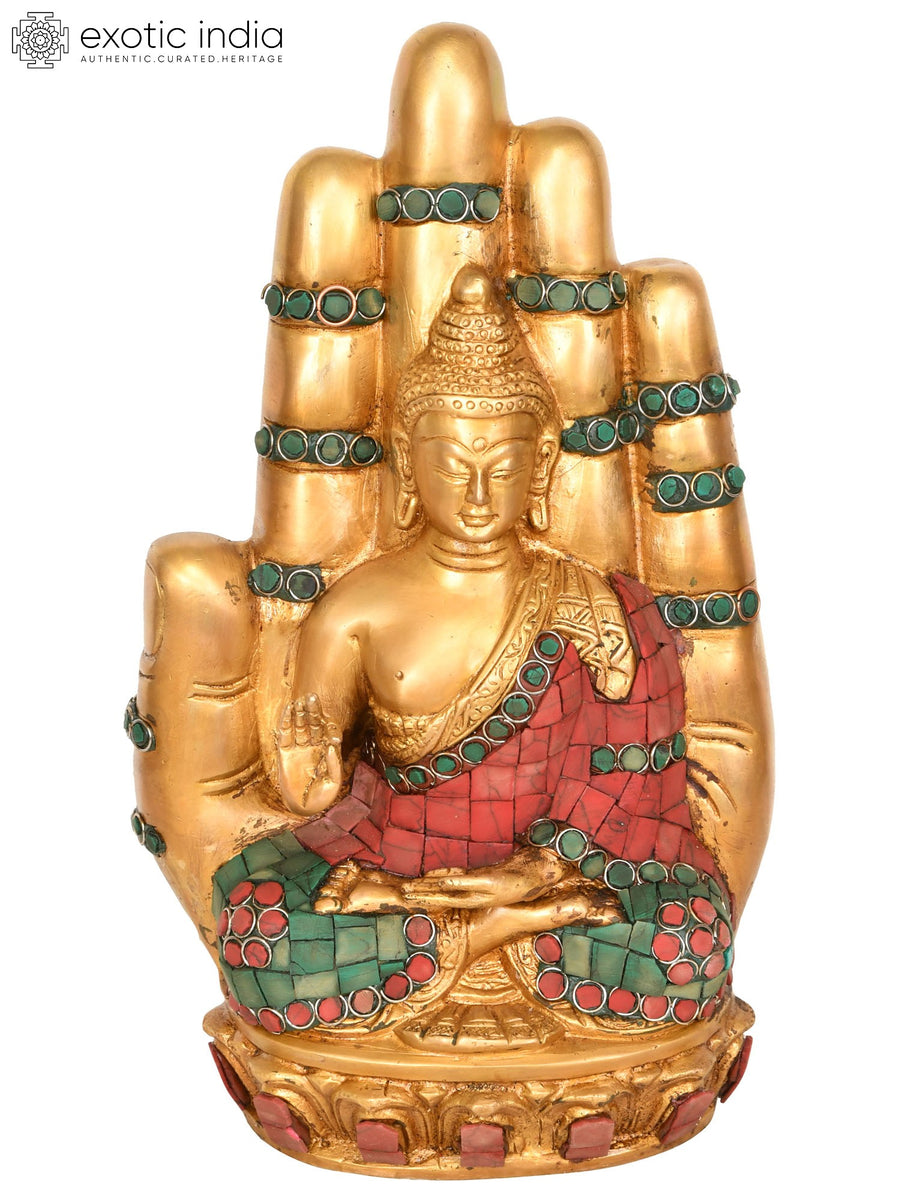 9" Buddha in Hand Handmade Brass Statue for Meditation