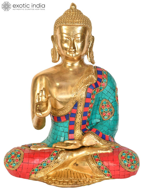12" Tibetan Buddhist Lord Buddha in Vitark Mudra In Brass | Handmade | Made In India