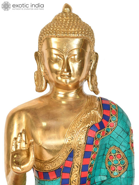 12" Tibetan Buddhist Lord Buddha in Vitark Mudra In Brass | Handmade | Made In India