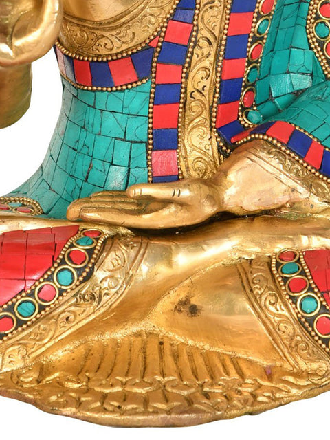 12" Tibetan Buddhist Lord Buddha in Vitark Mudra In Brass | Handmade | Made In India