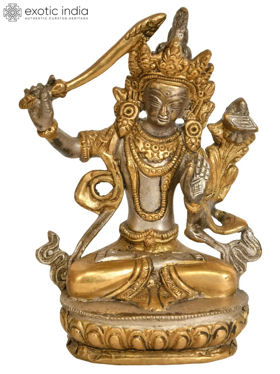 6" Handmade Manjushri Tibetan Buddhist Brass Statue
