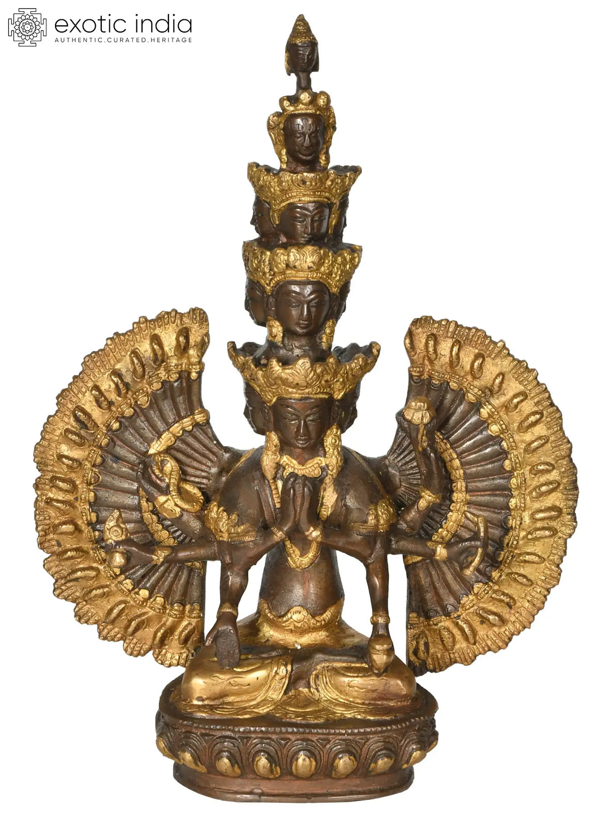 12" Eleven Headed Thousand Armed Avalokiteshwara (Tibetan Buddhist Deity) In Brass | Handmade | Made In India